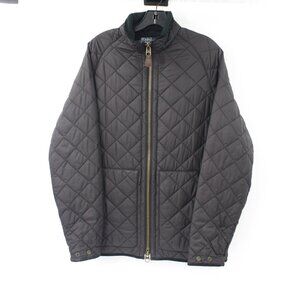 Polo Ralph Lauren Jacket Womens Medium Quilted Trim Leather fleece lined Black